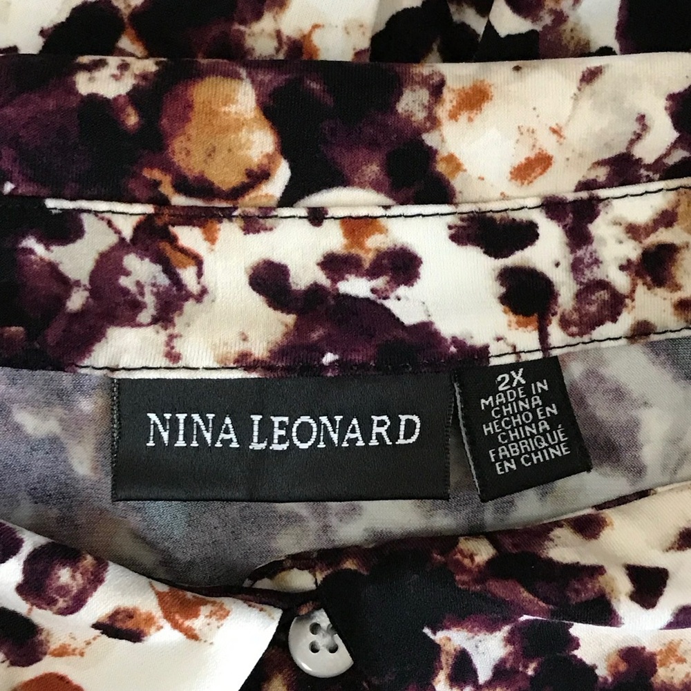 Nina Leonard Black and Brown Patterned Button Down Blouse - Picture 4 of 6